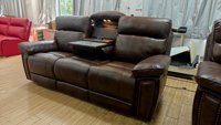 Sofá Reclinable de Cuero con Decoración de Bordes Metálicos, Elegante y Lujoso Juego de Sala de Estar