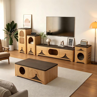 Meuble TV moderne en bois blanc avec rangement et bac à litière, sur mesure pour ameublement domestique