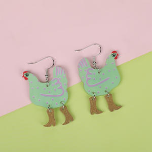 New-style Eco-friendly Acrylic Earrings - European and American Cartoon Colored Hen-shaped Earrings for Wholesale - Product Image 5