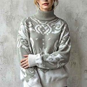 Women's <b>Turtleneck</b> Knitted <b>Sweater</b> Geometric Pattern Wool Pullover Casual Winter Thick Full Sleeve Regular Length - Product Image 4