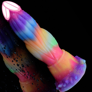 FAAK-consolador de monstruo multicolor para mujer, consolador con estimulación curva anal de 7,6 pulgadas, que brilla en la oscuridad, luminoso, bestia - Product Image 3