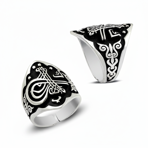 925 Sterling <b>Silver</b> Art Deco Ottoman Tugra Thumb <b>Ring</b> <b>for</b> <b>Men</b> Bar Setting Jewelry <b>for</b> Engagement Gift Party or Anniversary - Product Image 2