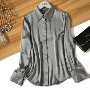 Camicia di <span class=keywords><strong>seta</strong></span> di alta qualità camicia di raso di <span class=keywords><strong>seta</strong></span> a maniche lunghe da <span class=keywords><strong>donna</strong></span> Design senso di <span class=keywords><strong>seta</strong></span> camicetta allentata di colore puro Blazer da <span class=keywords><strong>donna</strong></span> - Product Image 6