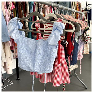 Camisas sin mangas de verano a cuadros Rojas envolventes en el pecho sexis para mujer, blusa para mujer, ropa, camisas, ropa usada - Product Image 1