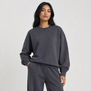Ensemble de vêtements de sport pour femmes Charlo, 2 pièces, sweat-shirt à col rond, pantalon large, polaire, couleur unie, respirant, toutes saisons, OEM - Product Image 3