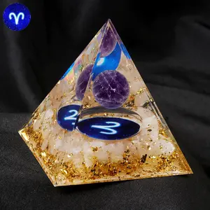 12 pyramide de boule de cristal du zodiaque pierre naturelle puces Protection Chakra Unique 6CM pyramide pour l'énergie positive guérison argent santé
