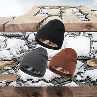 Bonnet d'hiver unisexe en acrylique doux et chaud, à revers, avec doublure en satin et impression personnalisée à l'image dessinée à la main, style puff print, modèle courant