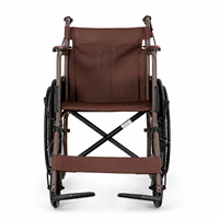 Fauteuil roulant en acier QHC Attendant-Control - Cadre marron chocolat, freins à main, repose-pieds rabattables, pneus pleins de 24 pouces, garantie de 3 ans, 100 kg