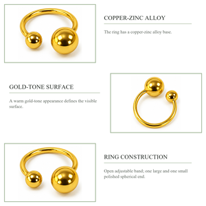 Anillo Alma de Latón Chapado en Oro con Dos Esferas de Diferente Tamaño, Joyería Moderna Unisex para Uso Diario - Product Image 3