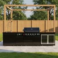 Meubles de rangement modulaires d'extérieur pour barbecue tropical avec poignées en acier inoxydable pour cafés et barbecues