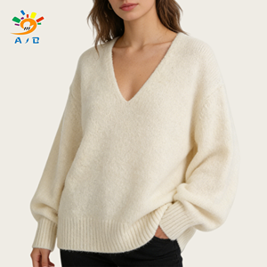 Nuovo Maglione da Donna 2026 in Misto Poliestere, Nylon e Lana, Scollo a V, Lavorato a Maglia, Casual, Tinta Unita, Stile Semplice, per Uso Quotidiano - Product Image 2