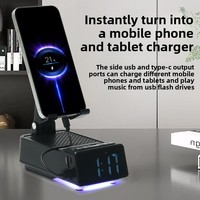 Support de téléphone portable de bureau stéréo trois-en-un pliable et réglable en hauteur avec haut-parleur d'alarme et microphone intégré alimenté par batterie