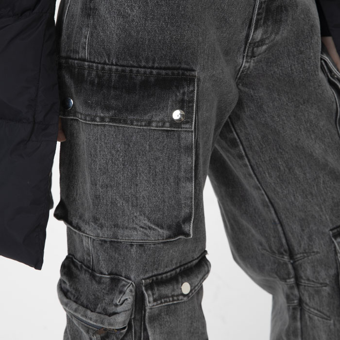 DARK FOG★Multi-pocket straight jeans DF19 Multi-pocket Dark-toned Washed Slim Fit Jeans #2010 – EVISU
