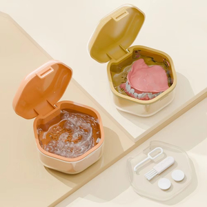 Wholesale Household Storage Orthodontic Retainer Case Sealed <b>Denture</b> Cleaning Cleaner <b>Box</b> 2 Layer Portable False Teeth Container - Product Image 1