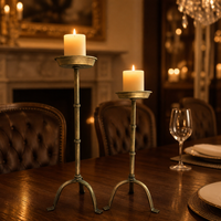 Porte-bougie en fer forgé vintage français, support de fleurs rond en laiton antique sur trépied, ornement décoratif polyvalent pour mariage et fête