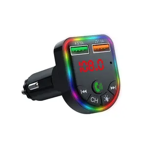 P5 FM verici BT 5.3 MP3 araba şarjı 2x USB 3.1A Max LED ekran atmosfer ışığı kablosuz Handsfree çağrı ayarlanabilir açı