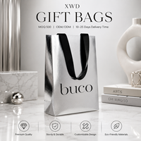 Sac en papier de luxe personnalisé avec logo, imprimé en feuille d'argent métallique, laminé, en papier d'art, avec poignée en ruban gros-grain noir pour cadeaux et achats
