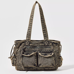 女性用ヴィンテージデニムハンドバッグレディースレトロスタイルY2Kファッションウォッシュドソフトデニム脇の下トートバッグ - Product Image 1