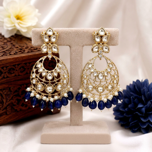 Boucles d'oreilles pendantes pour femmes, design Paisley, plaqué or, alliage, perles, serti clos, ethniques traditionnelles, haute qualité, tendance - Product Image 1