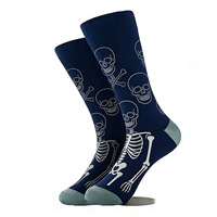 Chaussettes fantaisie Halloween pour hommes, grande taille, en coton, motif crâne et squelette jacquard, chaussettes originales à prix réduit