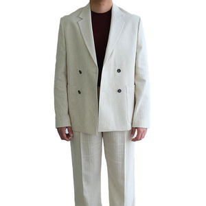 Giacca da <span class=keywords><strong>uomo</strong></span> di alta qualità da <span class=keywords><strong>uomo</strong></span> in lino <span class=keywords><strong>Beige</strong></span> doppiopetto Sportswear Casual snellente con lunga lunghezza alla moda stile caldo - Product Image 2