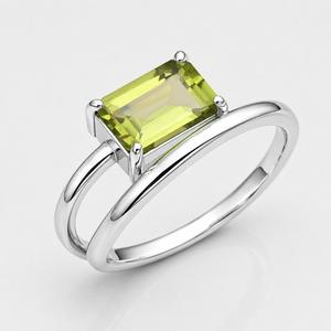 Peridot 925 Sterling Silver <b>Ring</b> - Emerald-Cut Solitaire on <b>Split</b> Shank Band - Product Image 4