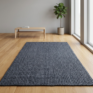 Tapis rectangulaire moderne tissé à la main en jute gris uni à poils moyens, écologique, avec envers en mousse, pour salon et chambre à coucher - Product Image 4