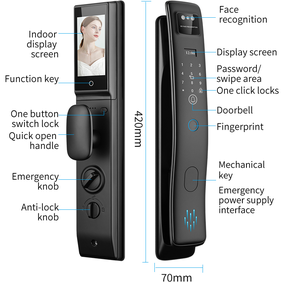 Qleung图雅应用遥控视频通话智能锁带脸掌指纹识别卡代码钥匙解锁安全家庭 - Product Image 2