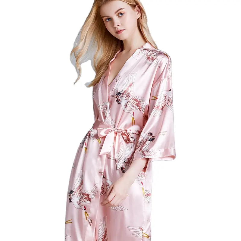 Kunden spezifische Muster drucken Brautjungfern Nachthemd Nachthemden Frauen Seide Satin Kimono Robe