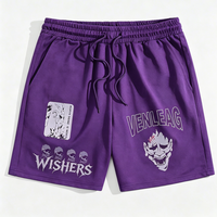 Shorts amples à taille haute pour homme, style streetwear sportif, avec cordon élastique, 80% coton 20% polyester, imprimé graphique vintage