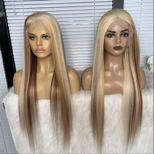 Wig rambut manusia asli HD <span class=keywords><strong>Ash</strong></span> Blonde Highlight dengan Lace Baby Hair, kepadatan 150%, rambut lurus alami Brazil, panjang 40 inci - Product Image 2