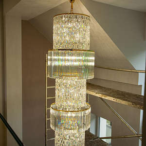 Lámpara de araña de lujo moderna K9 de acero inoxidable para el vestíbulo del hotel, iluminación colgante de cristal de <span class=keywords><strong>techo</strong></span> alto - Product Image 2