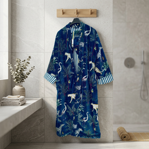 Robe kimono en velours de coton imprimé et brodé, à manches longues, tissu doux, vêtements de détente et de maison pour femmes adultes - Product Image 3