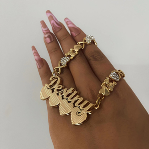 Collar de cadena de oso de peluche con placa de identificación de doble capa 3D de diamante personalizado para mujer con regalo dorado chapado en rodio - Product Image 6