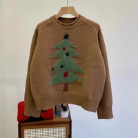 Pull jacquard à col rond pour femme, motif arbre de Noël, pull décontracté polyvalent haut de gamme en tricot pour femme, automne/hiver