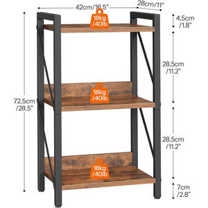 Estantería marrón rústica de 5 niveles, estantería Industrial para libros con 2 ganchos, estante organizador de almacenamiento - Product Image 3