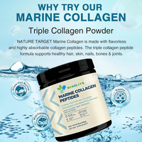 Poudre de peptides de collagène marin hydrolysé avec acide hyaluronique, probiotiques, vitamine C, 350g, haute puissance, sans saveur