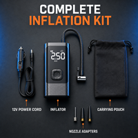 Mini compresseur d'air portable 12V pour pneus de voiture avec manomètre numérique, pochette de transport et adaptateurs