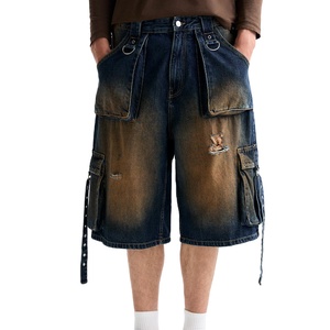 China Jeans Fabricante original Personalizado Neon Blue Side Stripes Jorts Streetwear Blue Faded Skater Denim Bermudas - Product Image 3