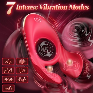 Anneau pénien en silicone pour homme, jouet pour adultes, outil Rose avec 3 moteurs et 7 vibrations pour stimulation clitoridienne et testiculaire double, sensationnelle - Product Image 2