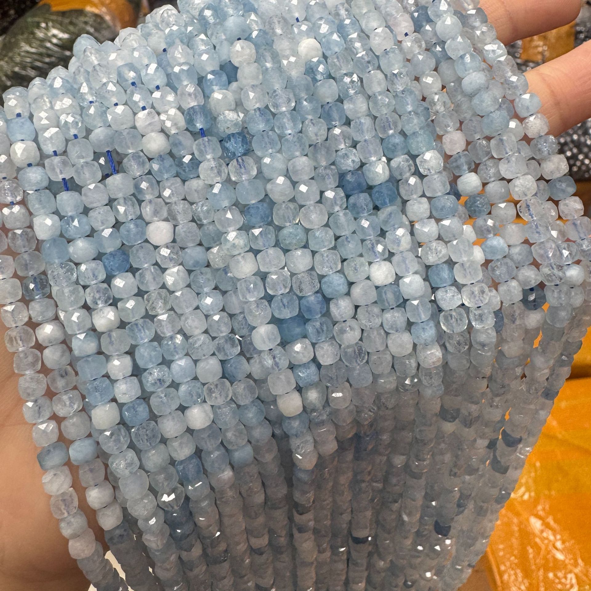 Natural Aquamarine Faceted Loose Beads Blue Semi-Finished Jewelry for DIY Clavicle Chain Necklace Accessories