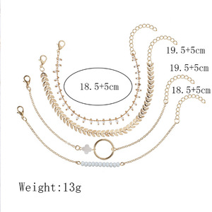 N65001 gros mode 4 pièces bracelet ensemble bijoux plaqué or chaîne en perles de rocaille cercle charme bracelet pour les femmes - Product Image 5