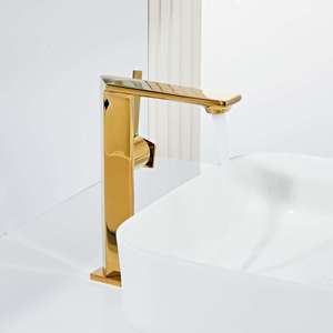 Rubinetto per Lavabo di Alta Qualità, Design Creativo, Monocomando Quadrato in Ottone, Finitura Oro Spazzolato, Effetto Cascata, Durevole e Alto - Product Image 5