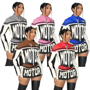 Chica Racing estilo cremallera Tops chaqueta + Mini falda a la cadera traje de mujer personalidad calle alfabeto estampado Crop Top mujer 2 piezas conjunto