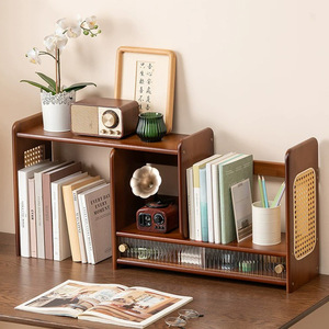 Extendable Bamboo <b>Desktop</b> Bookshelf Multi Layer Minimalist Storage Rack Office Organizer Corner <b>Shelf</b> Adjustable Standing Type - Product Image 1