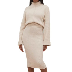 Ciniglia Maglia Midi Gonna Top A Manica Lunga Maglioni delle Donne Donne Dei Vestiti A Due Pezzi - Product Image 1