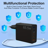 Cargador Rápido Portátil 5 en 1 de 65.5W, PD QC3.0 USB-C, 5 Puertos, Enchufe UK/EU/US/AU, Cargador de Viaje para Teléfono Móvil, Certificado CE FCC ROHS