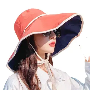 Women Bucket Hat Summer Cotton Big Brim Sun Protection Female Beach Outdoor Fashion Double-Sided Fisherman Cap Visor