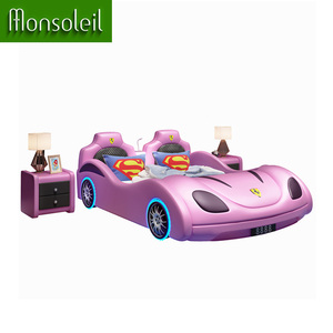 Lit enfant moderne en forme de voiture de course, lit enfant de luxe en bois et cuir - Product Image 3