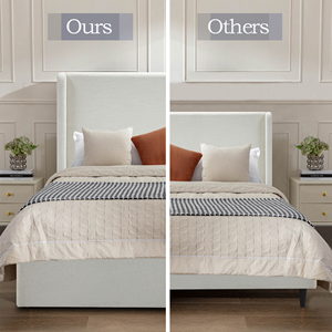 OE HOME Modern Adjustable Queen <b>Bed</b> Upholstered Wingback Platform <b>Frame</b> 54" High Oak Wood Headboard Fabric Bedroom - Product Image 5